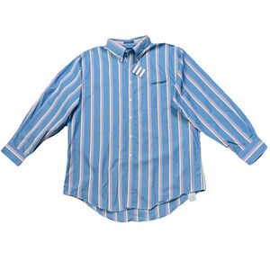 NWT Lands’ End Super Fine 2-Ply Yarn Striped Men Shirt Size:17 32-33 Long Sleeve
